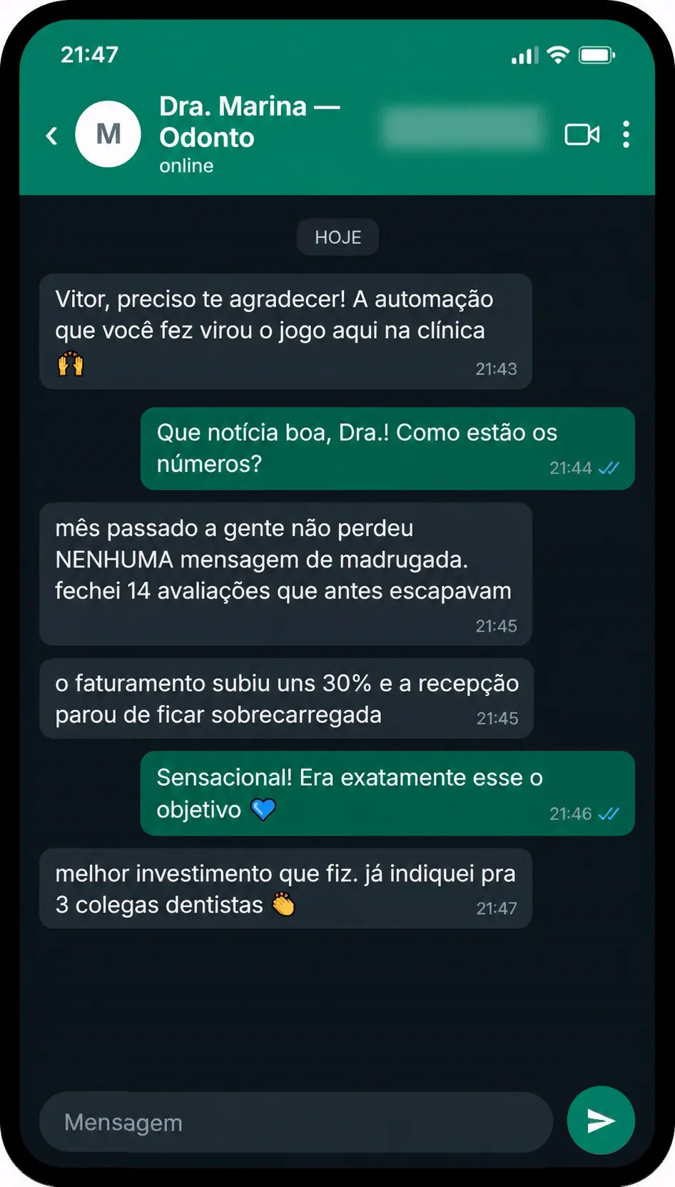 Depoimento de clínica odontológica sobre a automação da Vantex Latam