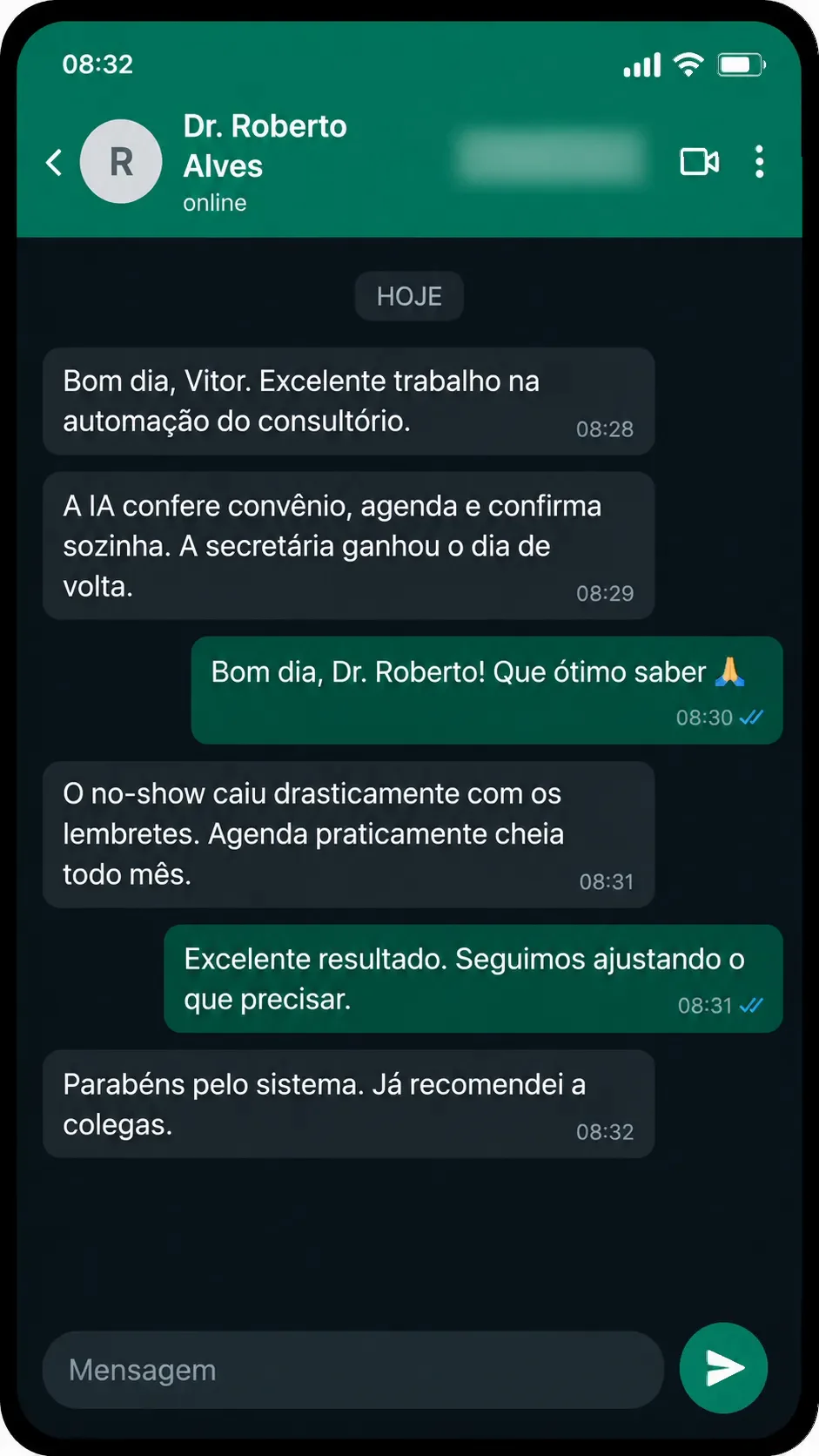 Depoimento de consultório médico sobre a automação da Vantex Latam