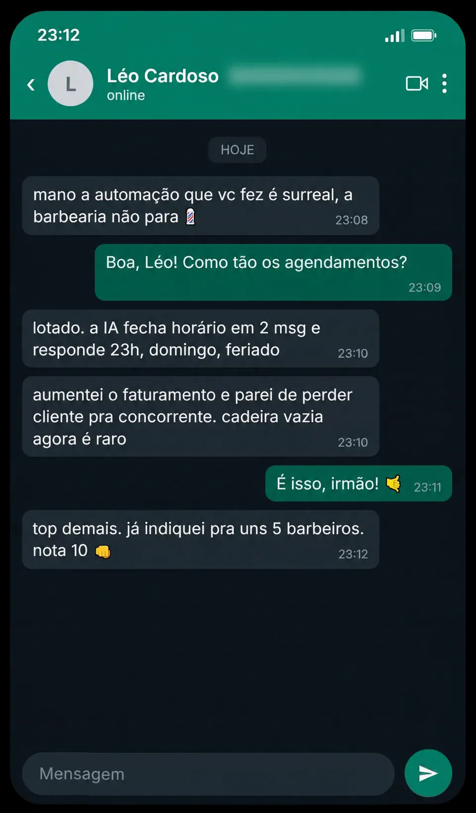 Depoimento de barbearia sobre a automação da Vantex Latam